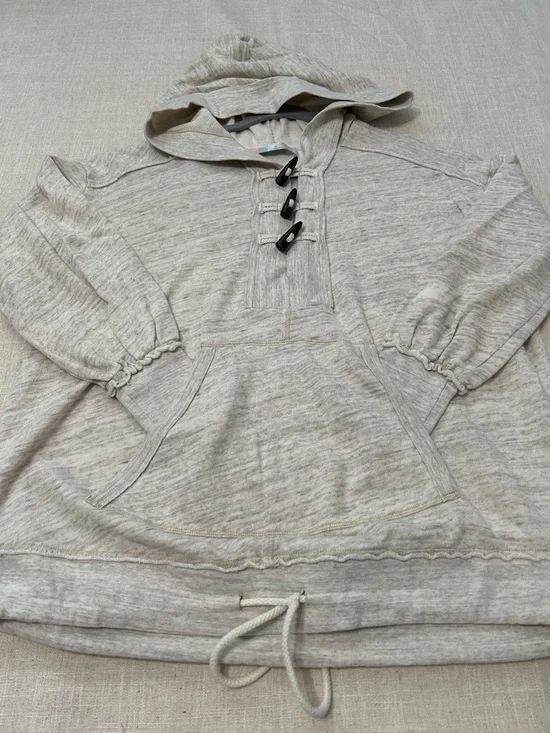 Free People Beach Arrival Hoodie XS Slouchy Heathered Grey with Toggle Detail - Picture 12 of 16